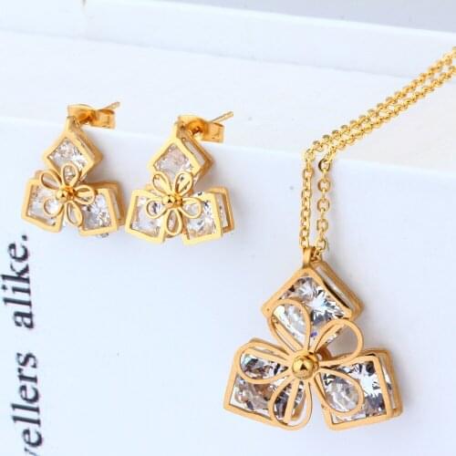 OUFEI Fashion Zircon Stainless Steel Wedding Jewelry Sets For Women Bijoux Accessories Girl Gift Dubai Jewelry Sets African