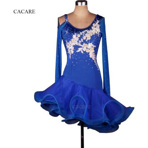 CACARE Latina Latin Dance Dress Dancing Competition Dresses Clothes Fringe Salsa Tango Ballroom D0234 Mesh Sleeve Sheer Hem