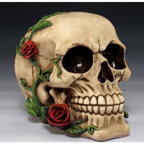 Resin Red Rose Statue Sculpture Skull Ornament Halloween Party Decoration Home Decoration Valentines Day Gift Office Decoration