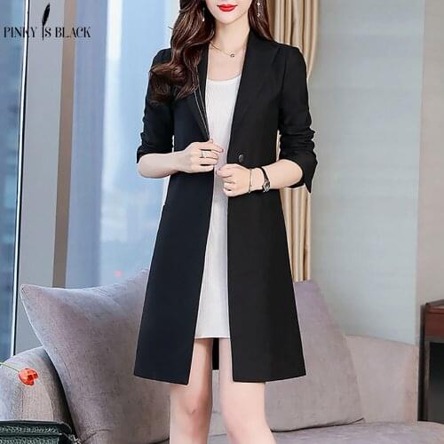PinkyIsBlack Spring Autumn Suit Blazer Women 2019 New Casual Single Button Pocket Women Long Jackets Elegant Long Sleeve Blazers