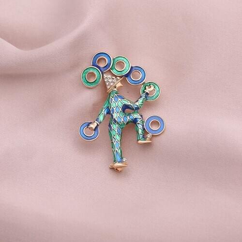 Vintage Funny Metal Enamel Crystal Clown Circus Round Brooches Pins Badge Lapel Collar Fashion Cartoon Jewelry Gifts