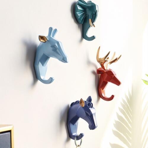 WSHYUFEI Nordic animal head resin hooks Hanger Keys Hanging Hook Holder Wall Home Strong Seamless Sticking Hook Decorative Hook