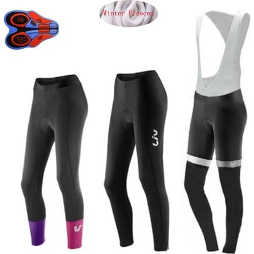 Women LIV Winter Cycling Pants Thermal Fleece 9d Gel Pad Bike Bicycle Trousers Long Culotte Ciclismo Cycling Wear Warm Tights