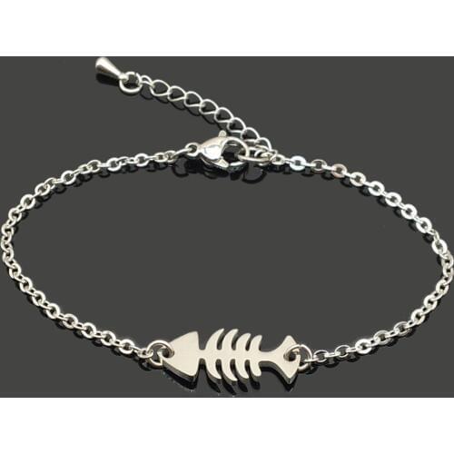 Fish Bone Charm Stainless Steel Chain Bracelet High Quality Stainless Steel Fish Pendant Chain Bracelet For Women Girls