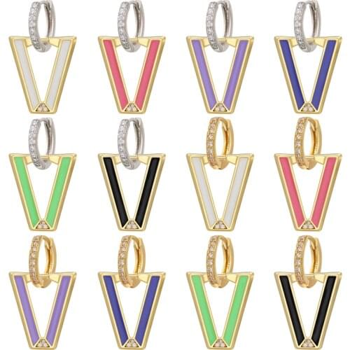 ZHUKOU small size Geometric triangle hoop Earring painting Neon Drop earrings CZ Hoop earrings Fashion jewelry wholesale VE415