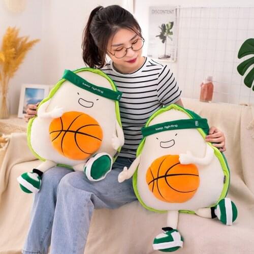 1pc 65cm Funny Avocado Holding Basketball Plush Pillow Lovely Simulation Fruit Dolls Stuffed Down Cotton Toy for Kids Boys Gift