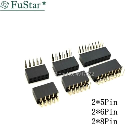 10pc 2*4 2*5 2*6 2*8 Pin Double Row Male / Female 2.54mm Breakable Pin Header Right Angle Connector Strip bending Gold plated