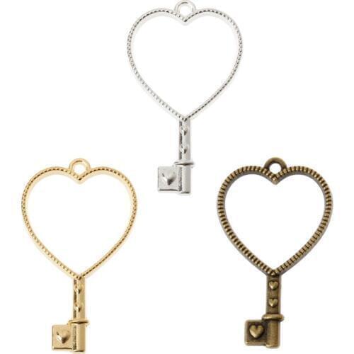 10Pcs Heart Key Pendant Press Flower UV Resin Blank Frame Bezel Jewelry Making