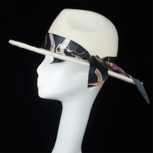 100% Wool Authentic Women White Fedora Hat With Ribbon Wide Brim Church Hat Elegant Lady Tea Party Hat Fascinator Size 56-58CM
