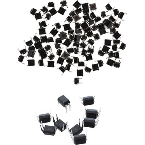 100 Pcs 6X6X4.5mm Panel PCB Momentary Tactile Tact Push Button Switch 4 Pin DIP & 10 PCS 4 DIP Optocoupler IC 817C