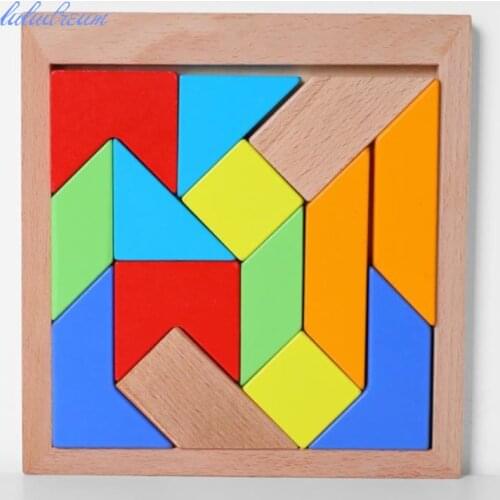 14pcs/lot Tangram Puzzle Toys Wooden Educational Toy Montessori Jigsaw Games for Primary Children Adult