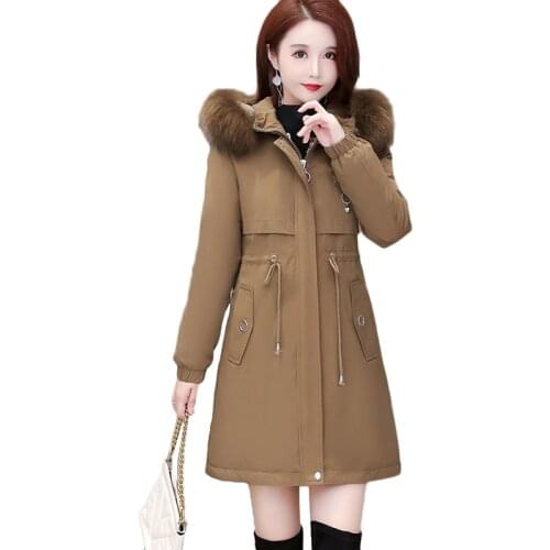 2021 New Long Down Cotton Jacket Women Autumn Winter New Loose Fur Collar Cotton Jackets Plus Size Womens Hooded Parka Overcoat