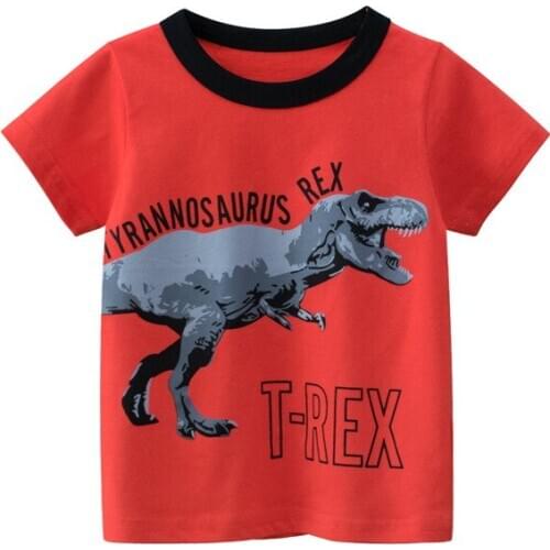 2021 Summer 2-9T ChildrenS Birthday Clothing Dinosaur Car Striped Print Short Sleeve Basic Tops Cartoon T Shirt For Kids Boy