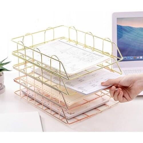 2021 Fashion Creative Ins Gold Metal File Tray Magazine Organizer Desk Set By Handmade Overlayable File Organizer Layering
