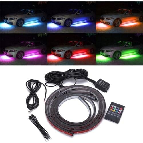 4 Pcs RGB LED Car High Power Tube Strip Low Consumption Waterproof Underbody Glow Neon Light Kit Wireless Control Under#268937