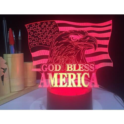 American Flag 3D Table Lamp Novelty Baby Bedside Decor Kids Gift Led Usb God Bless Night Light Eagle Touch Button Light Fixtures