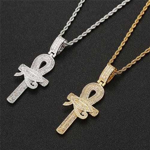 Shiny Cubic Zircon The Eye Of Horus Pendant Necklace Fashion Iced Out Wedjat Eye Cross Charm Hip Hop Jewelry