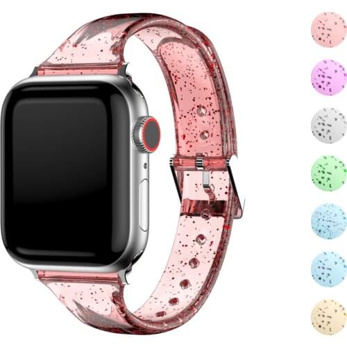 Glitter Silicone Strap Compatible with Apple watch 44mm 42mm 40mm 38mm comfortable replacement strap for iwatch 6 5 4 3 SE Band