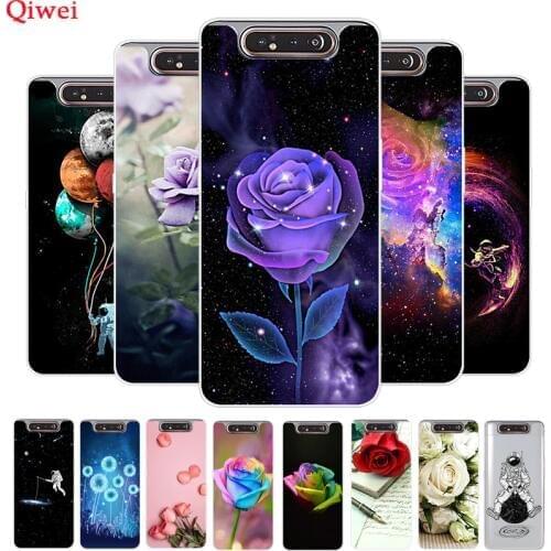 Phone Case For Samsung Galaxy A80 Case Silicone Flower Painted Back Soft TPU Cover For Samsung A80 A51 A71 Case Fashion Coque