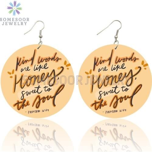 SOMESOOR Printed Inspire Christian Sayings Wooden Drop Earrings Love JESUS God Blessed Design Ear Dangle Jewelry For Women Gifts