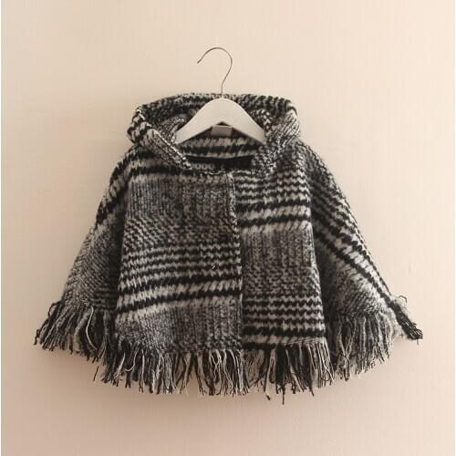 Baby Plaid Cloak Jackets 2021 Fall/Winter Korean New Girls Kids Childrens Fringed Hooded Jacket Toddler Hooded Outwear Coats