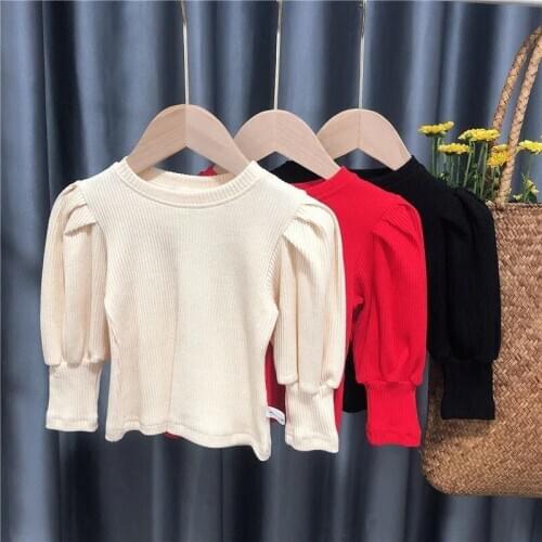Toddler Baby Girl Tshirt Autumn Kids Fashion Korean Style Puff Sleeve Tops for Girl 2 3 4 5 6 Years Child Clothing Tshirt New
