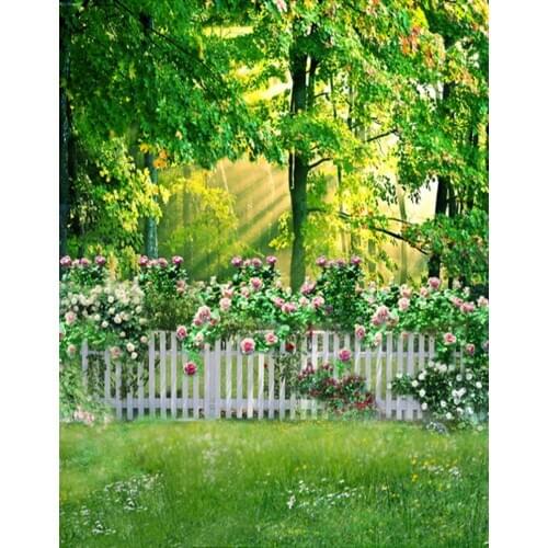 5x7ft Flowers Fence Grass Tree Photography Backdrops Photo Props Studio Background