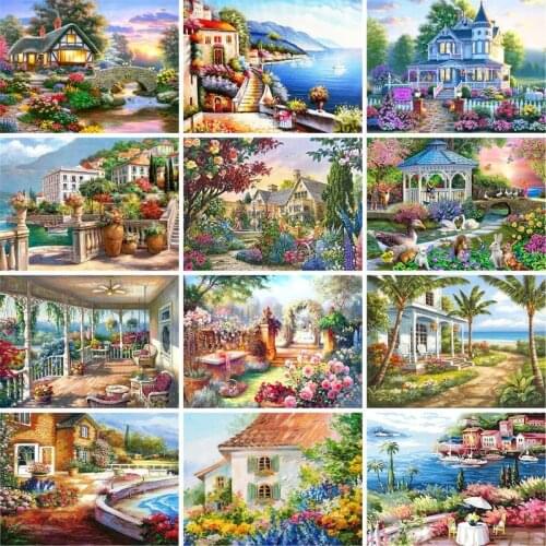 GATYZTORY Frame Garden House Landscape DIY Painting By Numbers Handpainted Oil Painting Home Wall Decor Artwork 40x50cm
