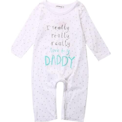 Toddler Kids Baby Boy Girl I Love Mom Dad Long Sleeve Romper Jumpsuit Bodysuit