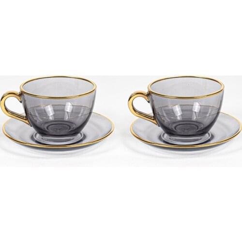 2 Piece Teacup Set Smoked Color 240 Cc Great Quality Big Size Teacups Modern Nordic Style Stylish Tea Cups