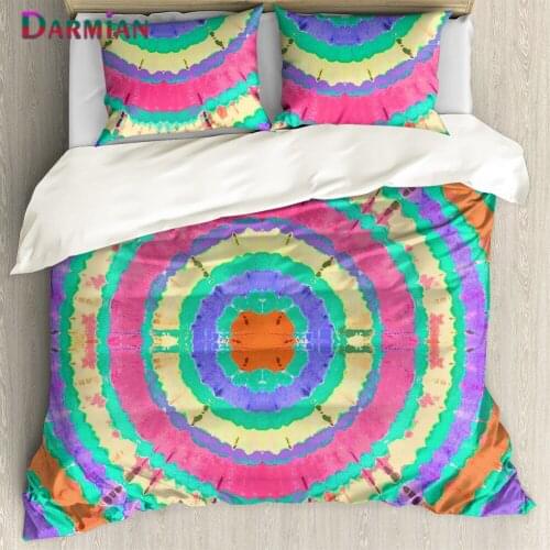 DARMIAN New Rainbow Circle Print Customizable Three-piece Set Beddings Quilt Cover and Pillowcase Bedroom Decoration Duvet Cover