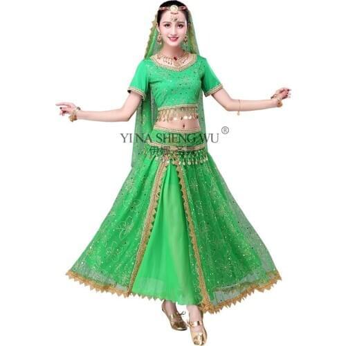 Adult Indian Dance Costume Women Belly Dance Performance Clothes Oriental Dance Practice Suit Bollywood Dancewear Top Skirt Belt