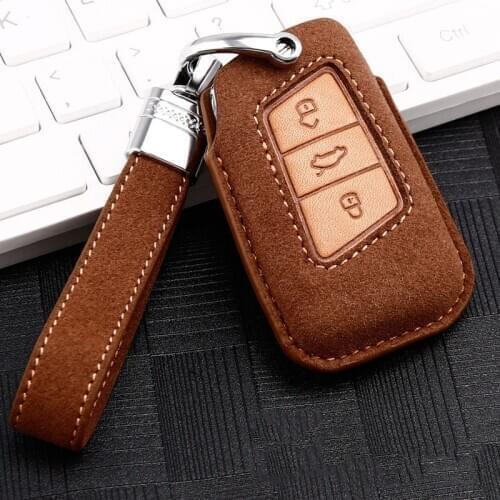 Leather Car Key Cover for VW Volkswagen Magotan Passat B8 Skoda Superb Kodiaq A7 Smart Remote Fob Protector Case Keychain