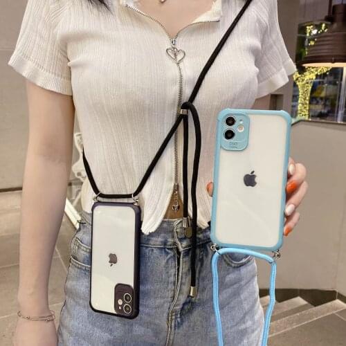 Matte transparent Crossbody Lanyard Necklace Case For iPhone 12 Pro Max 11 Pro 8 7 Plus Xr Xs Max X SE 2020 12 mini phone case