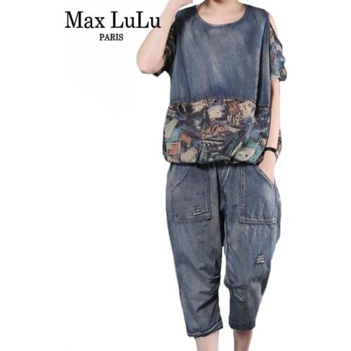 Max LuLu 2021 Fashion Style Spring 2 Pieces Sets Ladies Printed Suits Womens Vintage Off Shoulder Tops And Harem Pants Plus Size