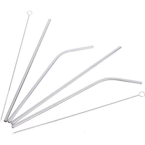 Stainless Steel Reusable Straws + 1 Cleaner Brush Kit+ 1*bending+1*straight Metal Drinking Straw 3Pcs
