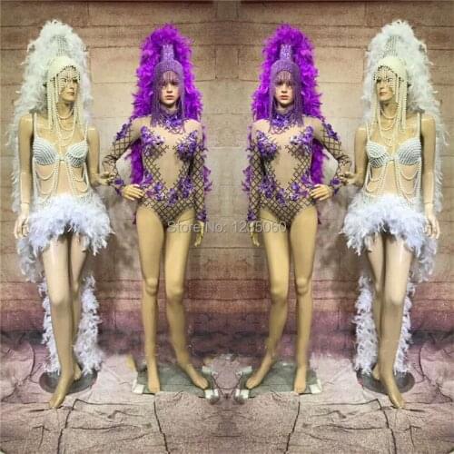 Fashion bar nightclub modern female catwalk dance singer gogo stage adult high fork feather costume clothes