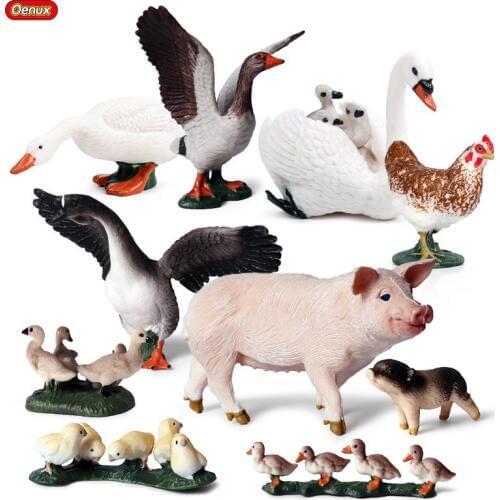 Oenux Simulation Farm Animals PVC Model Set Pig Duck Hen Goose Poultry Animal Action Figure Miniature Figurine Toy Kid Xmas Gift