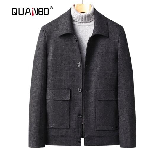 QUANBO Mens Classic Casual Winter Wool Jackets 2021 New Arrivals High Quality Single Breasted Wool Fashion Plaid Jackets