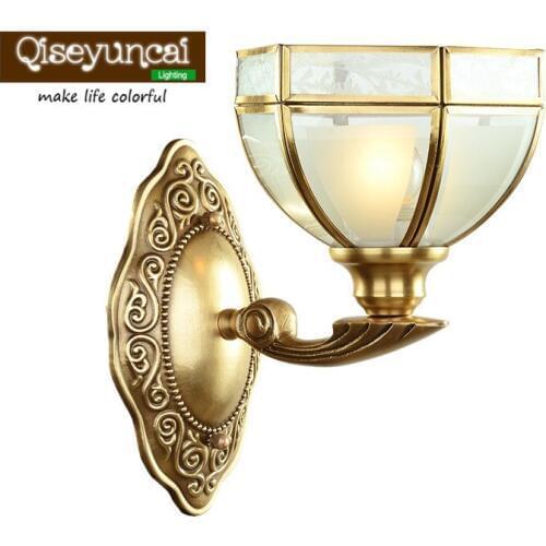 Qiseyuncai European style living room copper bronze wall lamp Jane European TV wall background bedroom bedside copper wall lamp