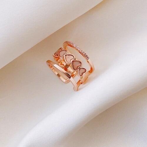 Gothic Three-Layer Shell Heart Rose Gold Open Rings For Woman Luxury Accessories For Korean Fashion Jewelry Wedding Party Girls