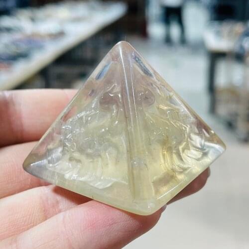 Natural Fluorite Carving Totem Pyramid Mineral Home Decor