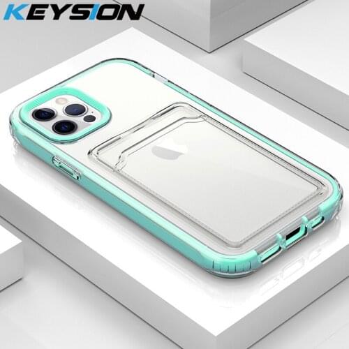KEYSION Card Slots Phone Case for iPhone 12 Pro Max 11 X XS XR Transparent TPU Shockproof Back Cover for iPhone SE 2020 8 7 Plus
