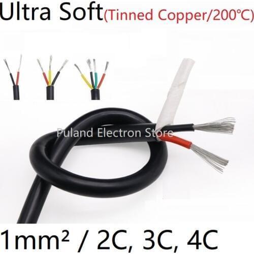 Square 1mm Ultra Soft Sheath Wire 2 3 4 Core Silicone Rubber Cable Insulated Flexible Copper High Temperature Power Line Black