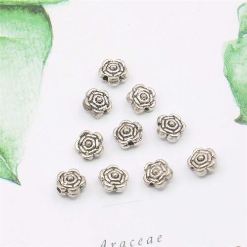 10PCS Alloy Rose Flower Spacers Hardware Fittings Accessory Silver-plate DIY Loose Beads Necklace Bracelet Women Girl Jewelry