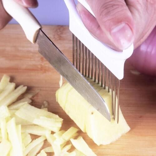 Food Slice Assistant Vegetable Holder Stainless Steel Onion Needle Onion Fork Vegetables Fruit Slicer Tomato Cutter Cutting Safe