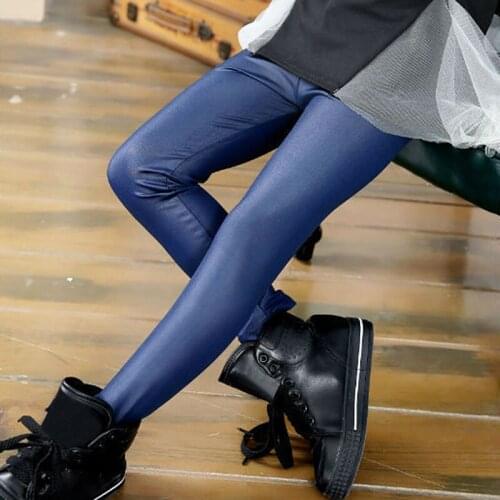 Girls Pants Kids PU Leather Leggings Children Clothing 2-12 Years Girl Trousers Autumn Spring Leggings Solid Color Trousers