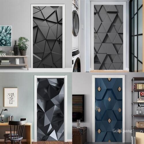 Bedroom 3D Geometric Door Sticker DIY Renovation Mural Waterproof Print Picture Home Decor Renovation Poster PVC Self Adhesive