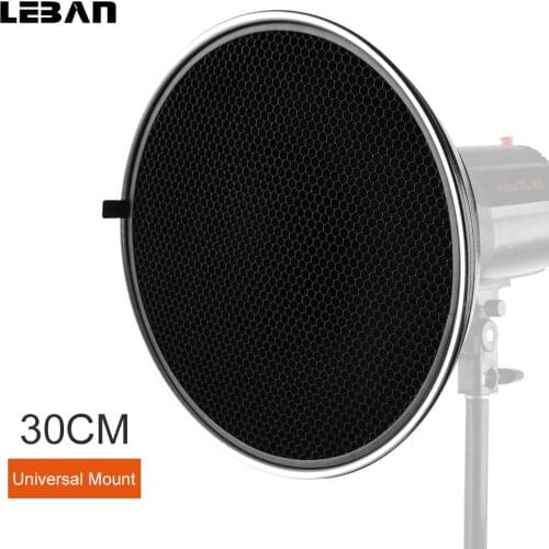 Studio Silver Beauty Dish Universal Mount 30cm / 12" + Honeycomb Grid + Diffuser Sock
