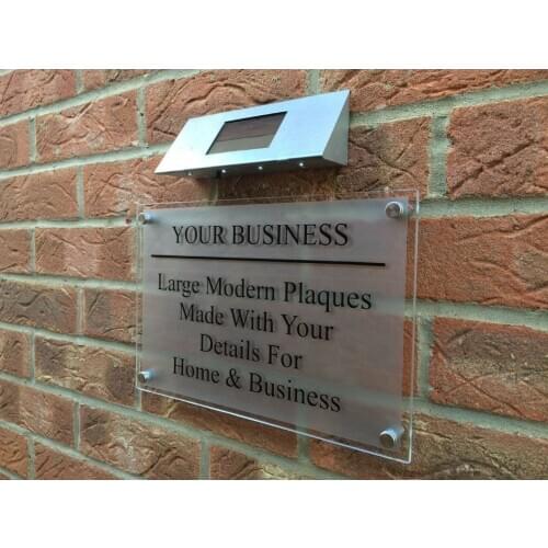 SOLAR POWERED LED BUSINESS / COMMERCIAL SIGN PLAQUE GLASS 5CM ACRYLIC